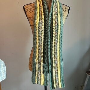 Striped Green and Yellow Knit Scarf